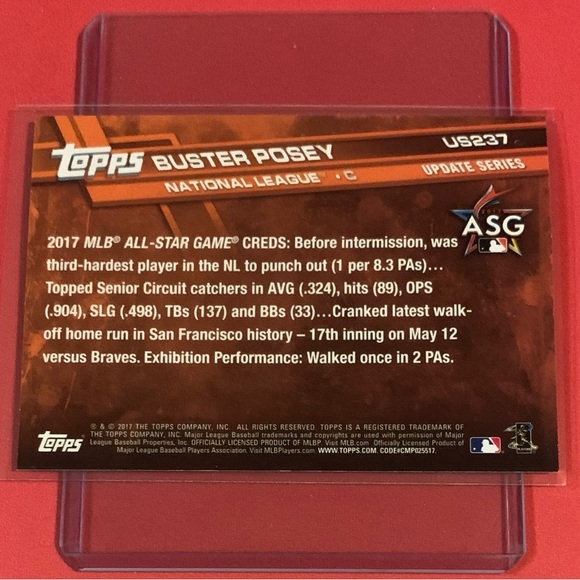 Buster Posey [Catcher Gear] #US237 2017 Topps Update Baseball Trading Card - Picture 2 of 2